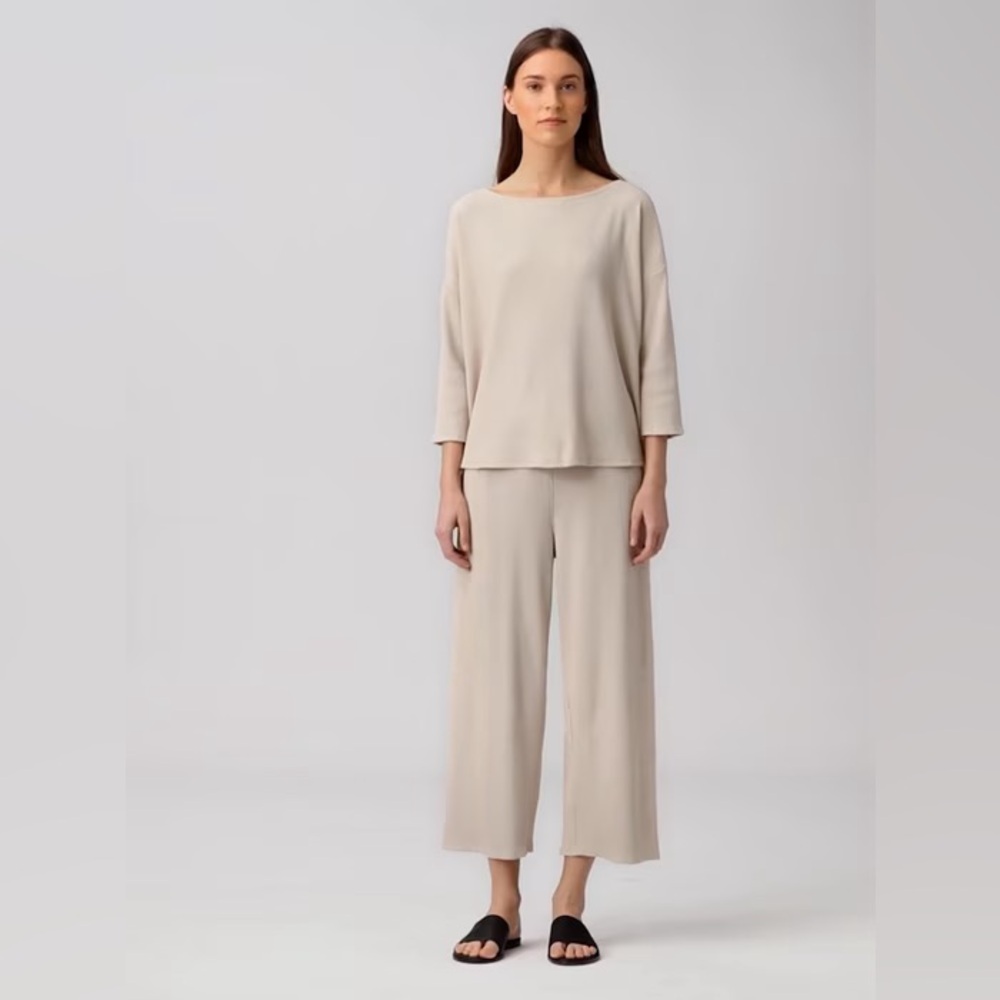 Eileen Fisher Organic Blend Ribbed Cropped Wide Leg Pant
